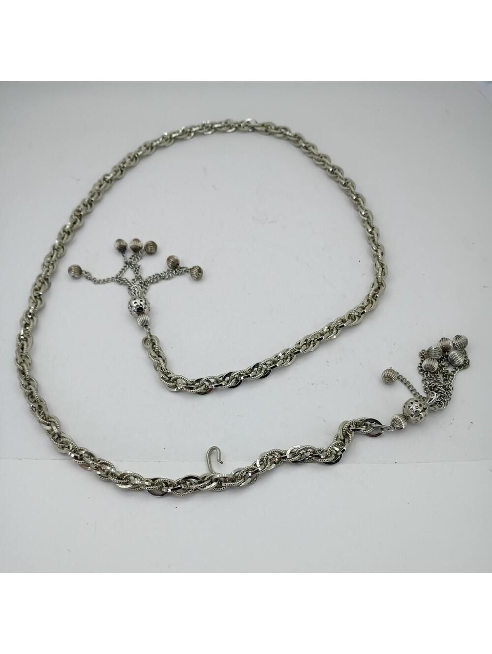 Women’s Chain Belt  Hip Waist Tassel Ends (Silver Tone) 43" Belly Dance Jewelry